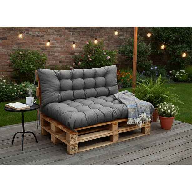 Paletové prošívané sezení PIETRO SET - sedák 120x80 cm, opěrka 120x40 cm, color 23 barva šedá, Mybesthome mall VO
