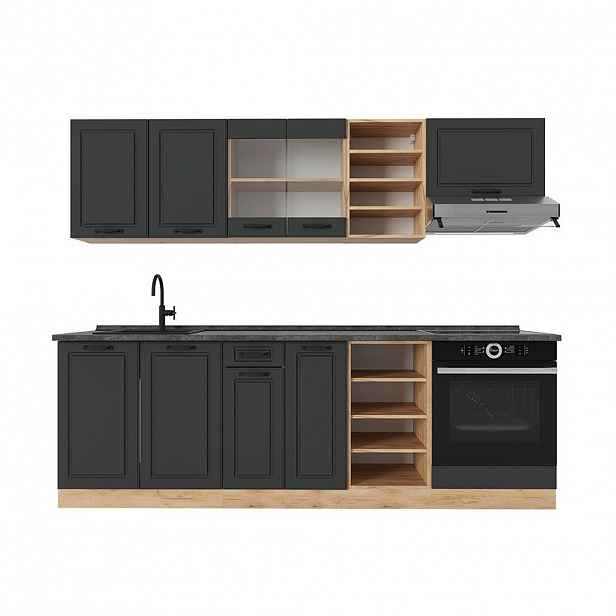 Vicco KUCHYŇSKÝ KOUT R-Line Antracitový venkovský dům/zlatý dub 240 cm , PD Antracit