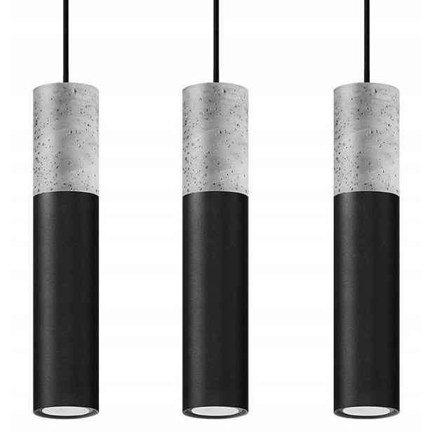 Závěsná lampa 3 černé tuby s betonem Sollux GU10
