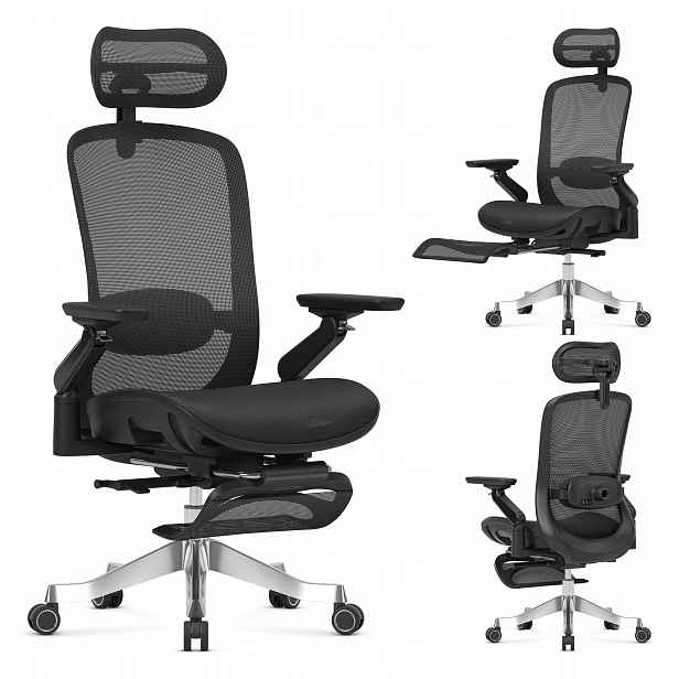 Kancelářská otočná masážní židle Mark Adler černá ergonomická podnožka
