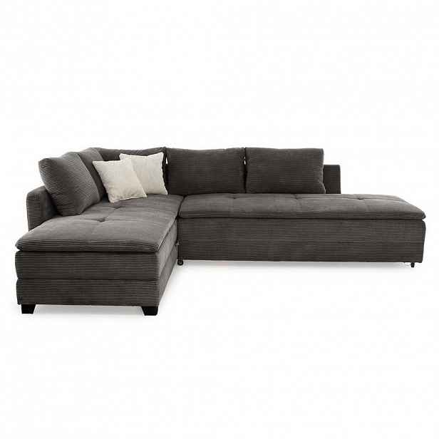 luma-home ROHOVÁ POHOVKA – PRO DLOUHODOBÉ SPÁNÍ: Dvoulůžko s boxspringem, pružinovou matrací a topperem, 306 × 223 × 95 cm (Š×H×V), tmavě šedý kord /