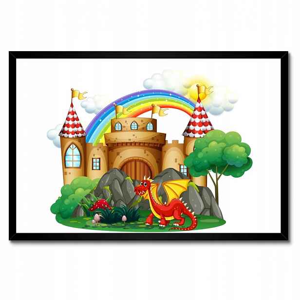 Plakáty v rámu 60x40 Drak a pohádkový hrad