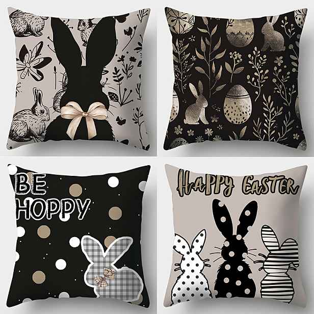 TEMU 4 kusy potahů na vložky na Velikonoce, dekorativní vložky v moderním stylu, 17.7x17.7 palce, polyester, lze prát v pračce, s zipem, tkané, s