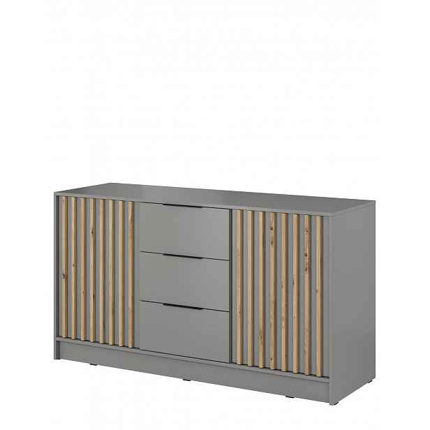 Komoda se zásuvkami Nelly 3D, lamely dub artisan, šedá