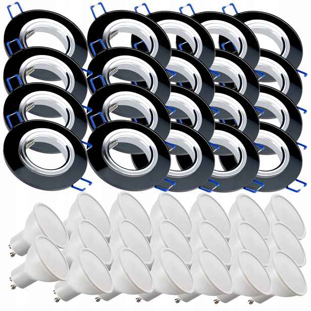 20x Černá Stropní Lampa Halogenová Objímka Sklo Led Žárovky 10W