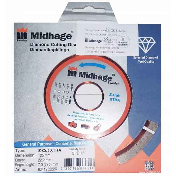 Diamantový Kotouč na Betonu 125x7x22,2 mm Midhage
