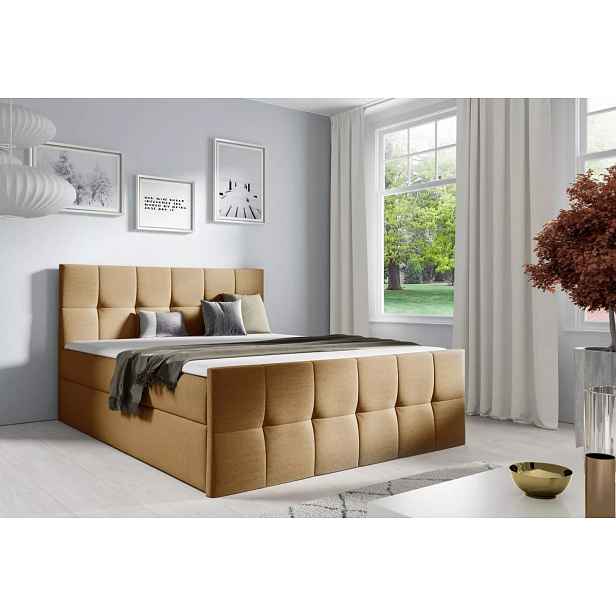 Manželská postel CHLOE - 140x220, světle hnědá + topper ZDARMA