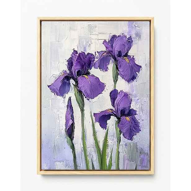 Obraz Rám American Box Olej Impasto Natura Zahrada Fialové Kosatce 60x80