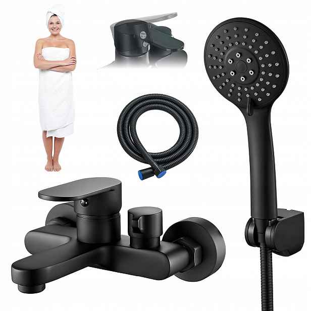 Sada Sprchová Vanová Baterie Baterie Do Vany Držák Hadice Sprchová Hlavice Černá