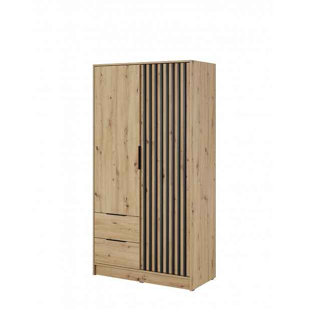 Šatní skříň Nelly 2D: artisan dub s lamelami, 105 cm
