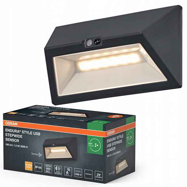 Zahradní nástěnné svítidlo Led Fasádní lampa Snímač pohybu 1.5W 110lm 3000K IP44
