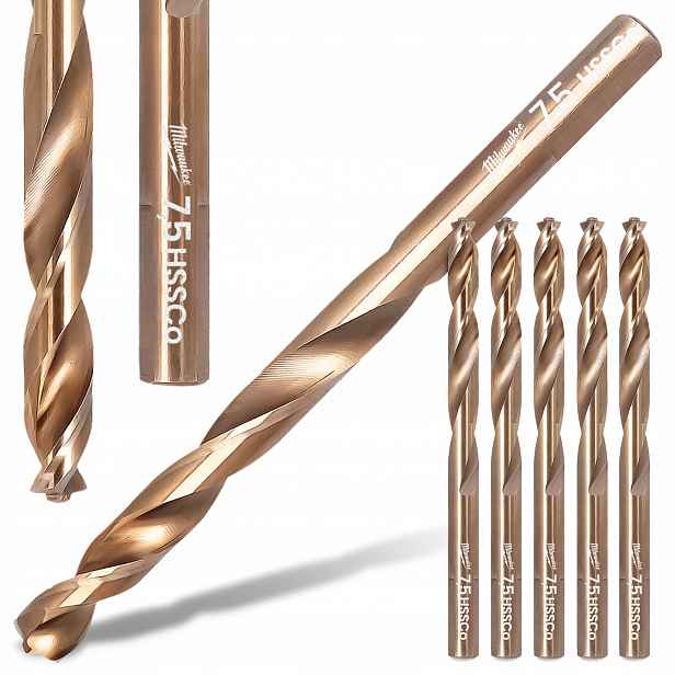 5x Vrtáky do kovu 7,5 mm Milwaukee Kobaltové Hss-g Nerezové oceli Wi R6-P