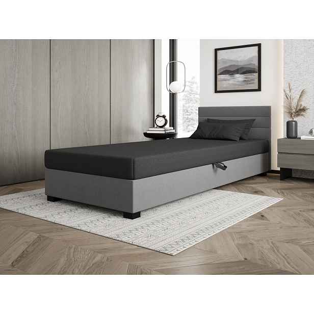 Čalouněná postel 80x195 KASANDRA 1 s úložným prostorem - šedá / světle šedá