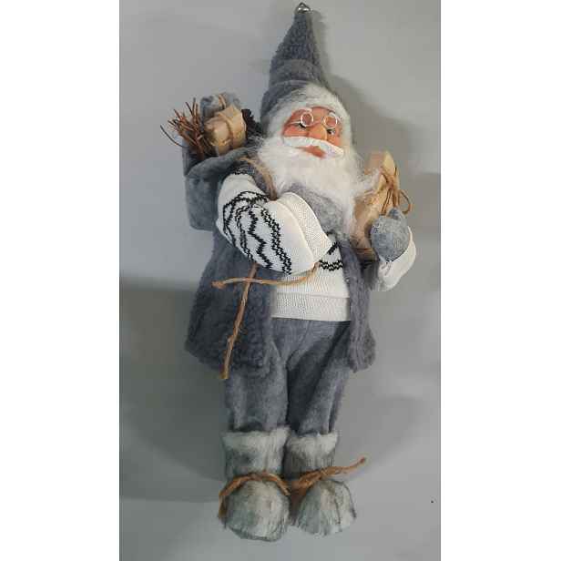 Figurka svatého Mikuláše s pytlem a dárkem šedá 60 cm