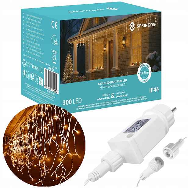 Lampičky Rampouchy Světelný Závěs 300LED Vánoční Funkce Teplé Bílé Silné