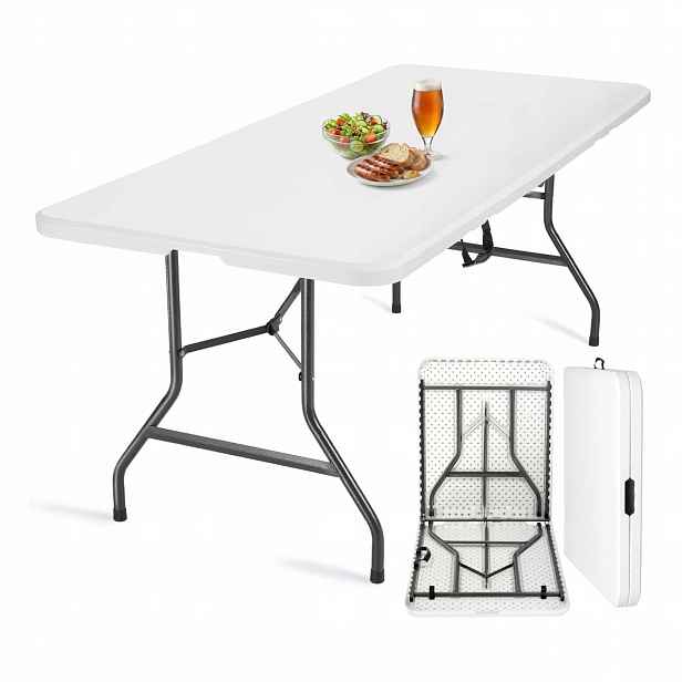 Skládací zahradní stůl Velway 180 x 74 cm pro 6-8 osoby, bílý, pevný
