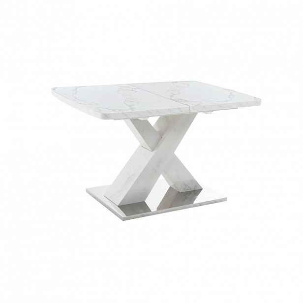 STILVORA JÍDELNÍ STŮL v bílé barvě s rozkládací deskou a nohami ve tvaru X, 160×80×76,5 cm