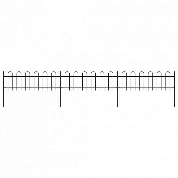 vidaXL Zahradní plot s obloukem nahoře ocelový 504 x 60 cm černý