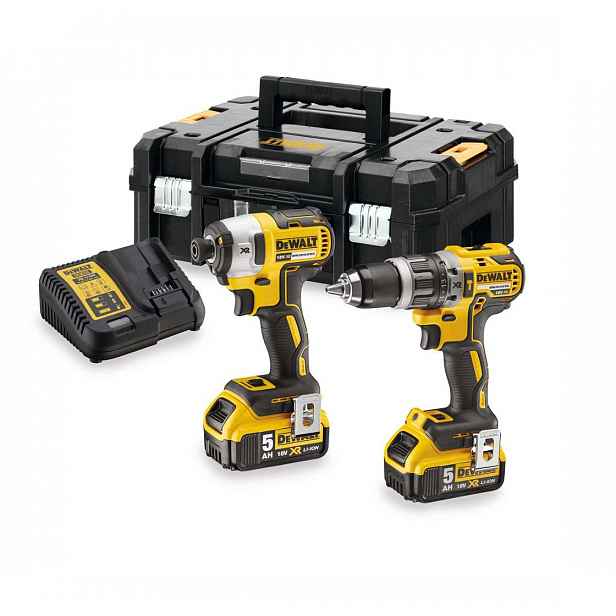DeWALT - 18V AKU sada příklepové vrtačky a rázového utahováku, 2x aku 5,0 Ah XR, nabíječka DCK266P2T