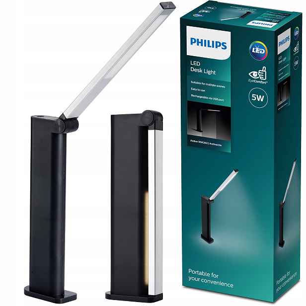 Stolní Led stolní lampa Amber 5W 4000K stmívatelná Usb černá Philips