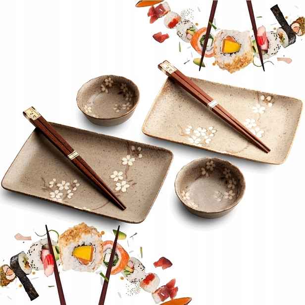Sada keramiky na sushi Hnědá Sada Anemone Taupe pro 2 osoby Edo Japan