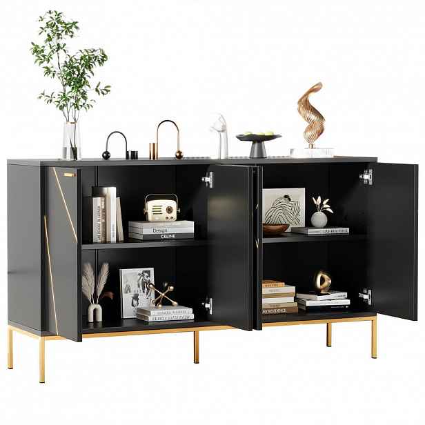 FLIEKS KOMODA TV skříň černá zlatý design 150cm