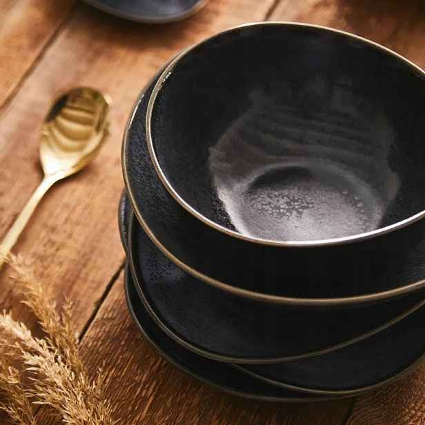 Jídelní Servis Duka Time Black 12 ks 4 osoby Sada porcelánových talířů