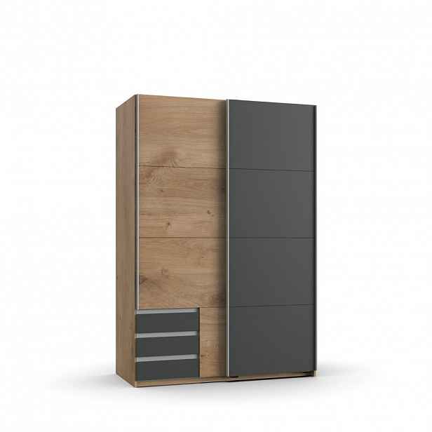 luma-home SKŘÍŇ S VZPŘÍMENÝMI DVEŘMI, 2dveřová, 135 × 65 × 198 cm (Š×H×V), šatní skříň v dekoru dubu, 1x dveře a viditelné zásuvky v barvě grafitu / 2