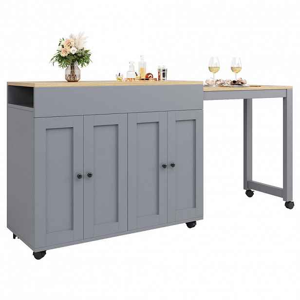 Redom BAROVÝ stůl 117-180/50/94,6 cm rozkládací, s úložným prostorem, 6 policemi a konstrukcí z MDF, šedá