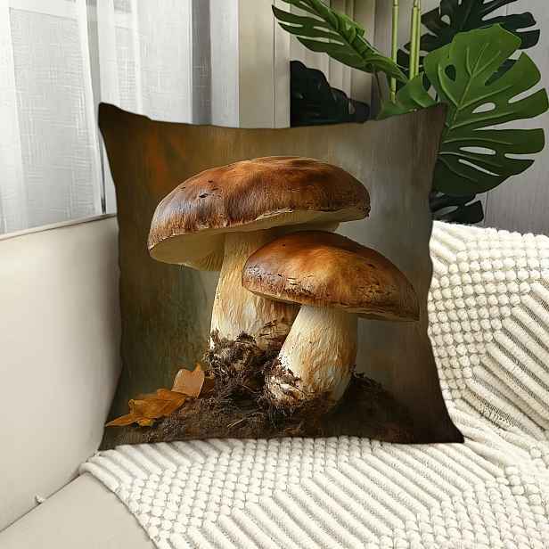 TEMU Pryžiny nadměrné velikosti 45,72 x 45,72 cm - Realistický design hnědé a bílé houby porcini, měkký polyesterový povlak na polštář se zipem,