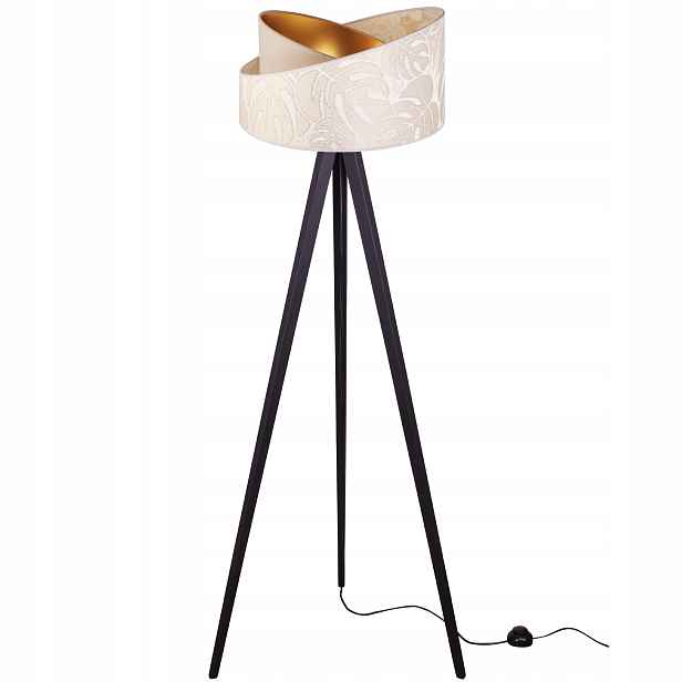 Stojací Lampa Trojnožka Dřevo Stínidlo Vzor