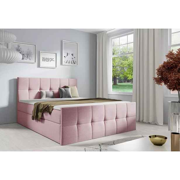 Manželská postel CHLOE - 140x220, růžová + topper ZDARMA