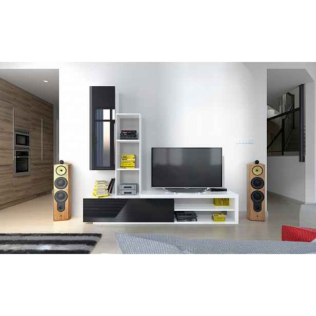 Moderní obývací stěna Naspe, bílá/černý lesk