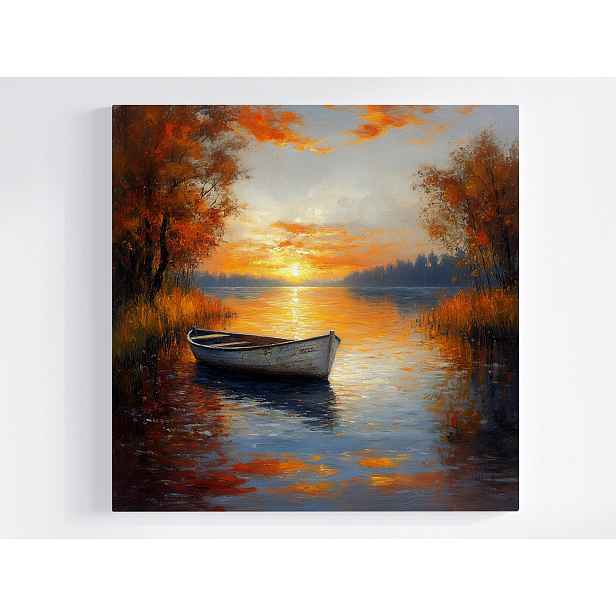Obraz Na Plátně Plátno Krajina Jezero Loď Loďka Podzim Slunce 50x50