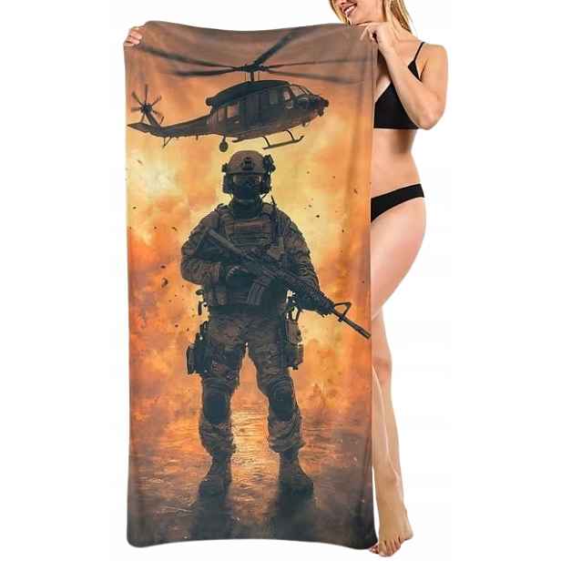 Ručník Voják Komandos Vrtulník Oheň Militaria Plážový Ručník 70x140