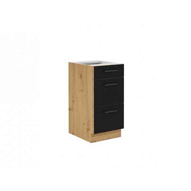 Spodní skříňka se zásuvkami, černý mat / dub artisan, Monro 40 D 3S BB
