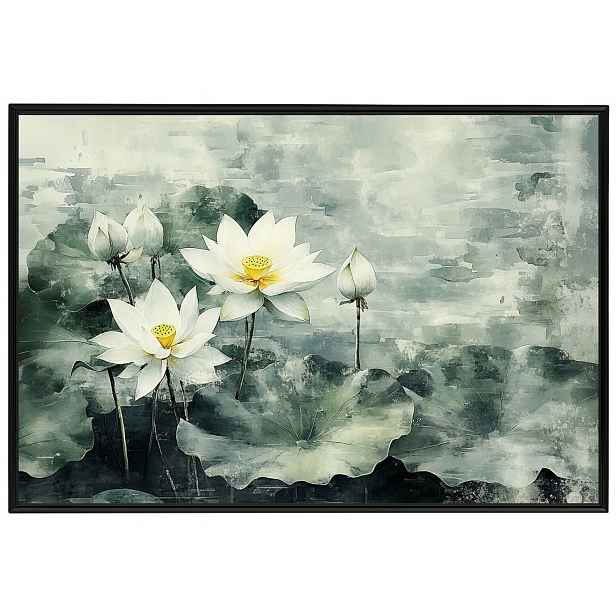 Plakát Rámeček Hliníková Grafika Příroda Květiny Bílý Lotos 60x40