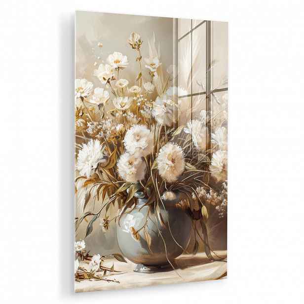 MuchoWow OBRAZ NA AKRYLOVÉM SKLE Květiny - Váza - Zátiší - Béžová 60x90 cm
