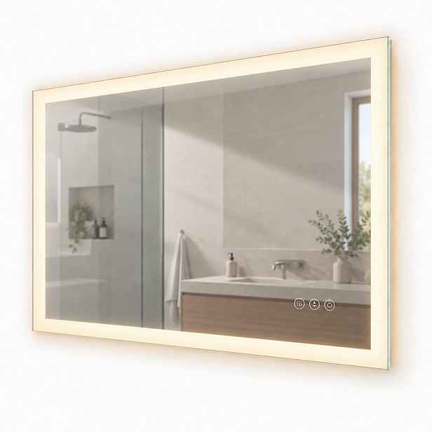 Relaxdays ZRCADLO stříbrné koupelnové LED 80x60 cm