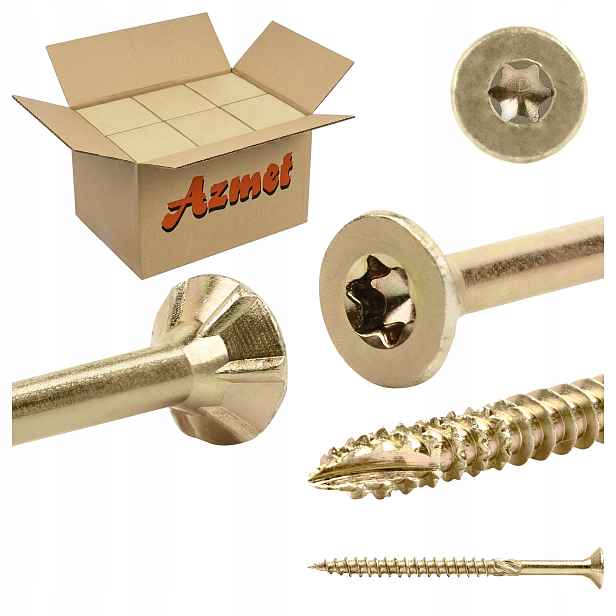 Tesařské vruty 5x60 mm Torx na dřevo kuželové 1600 ks Azmet WT-50060