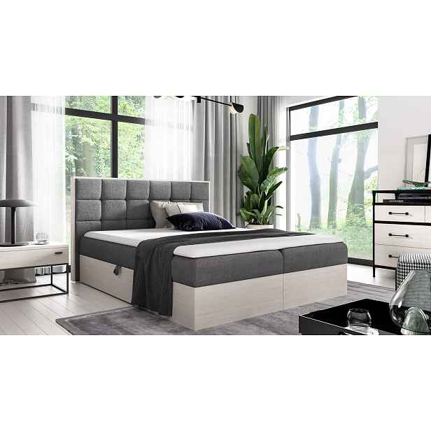 Kontinentální postel 120x200 CHANTELLE 1 - nordic teak / tmavě šedá + topper ZDARMA