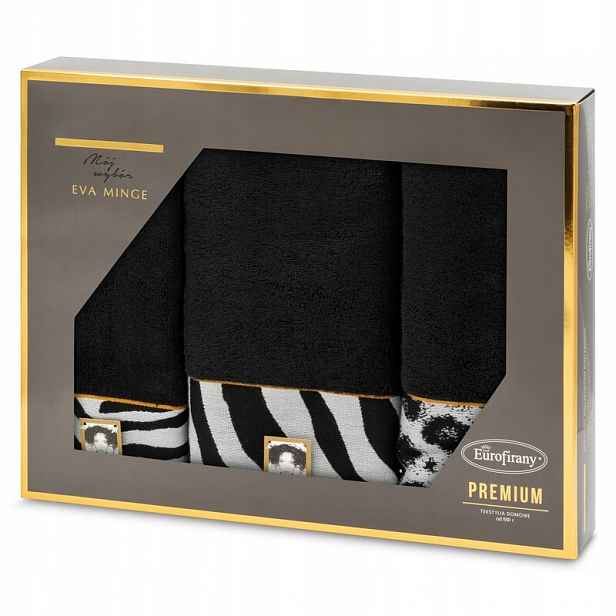 Sada ručníků v krabičce 3ks Eva černá zebra 500 g/m2 Eva Minge