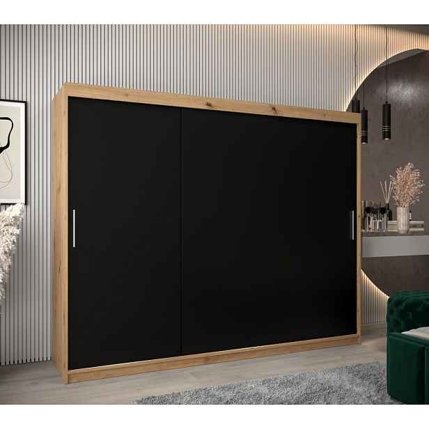 Skříň s posuvnými dveřmi v šířce 250 cm TIMEA - dub artisan / černá