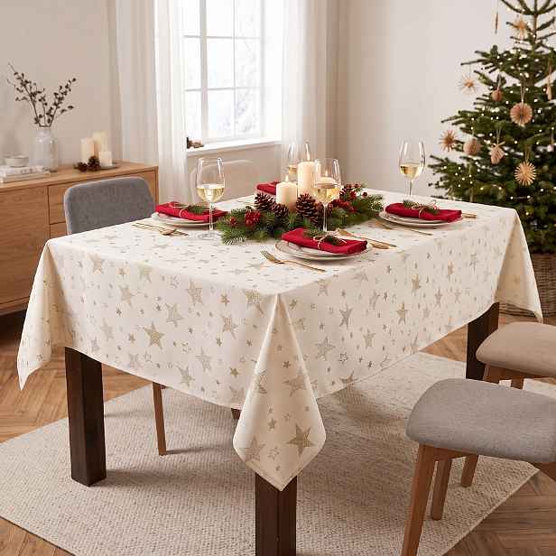 Vánoční ubrus na stůl SHINY CHRISTMAS zlatá 110x160 cm