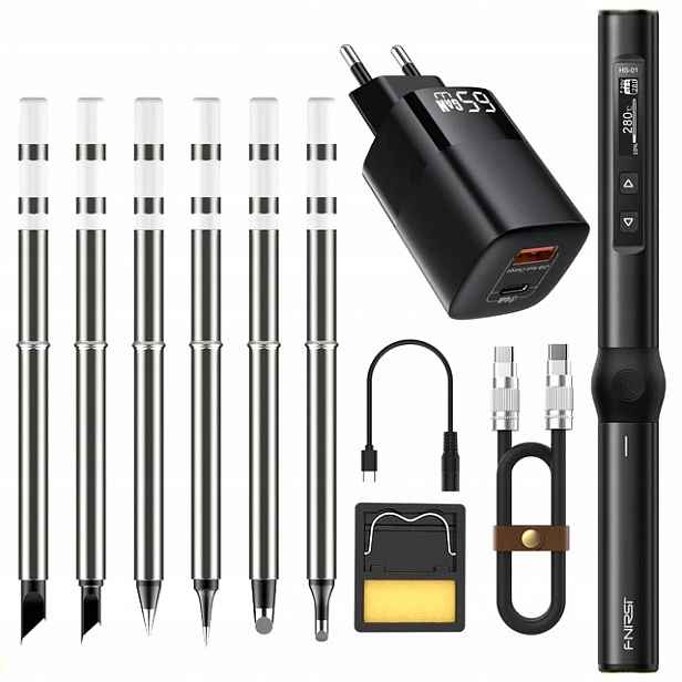 Přesná Páječka Oled Fnirsi 96W Sada 6 Hrotů Napájecí Adaptér Černá