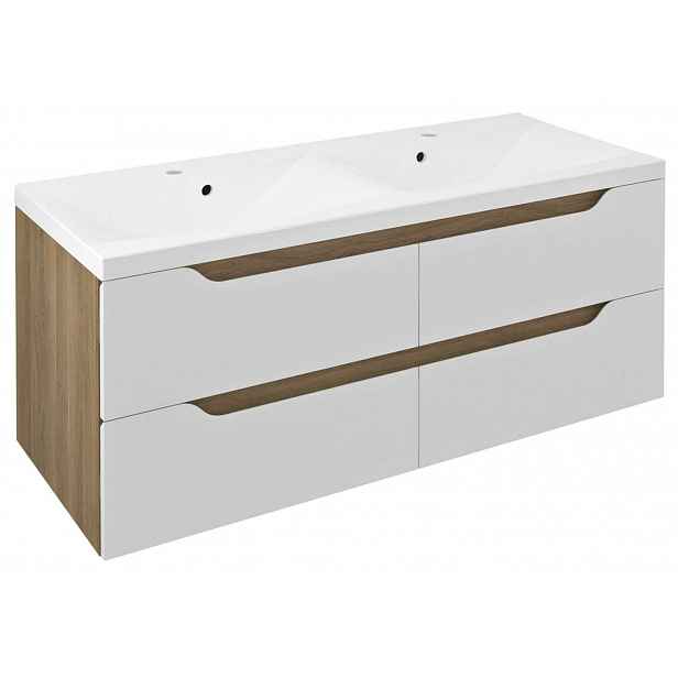 Sapho Wave - Skříňka pod dvojumyvadlo 120x50x48 cm, 4x zásuvka, bílá/dub cuneo WA120-3025