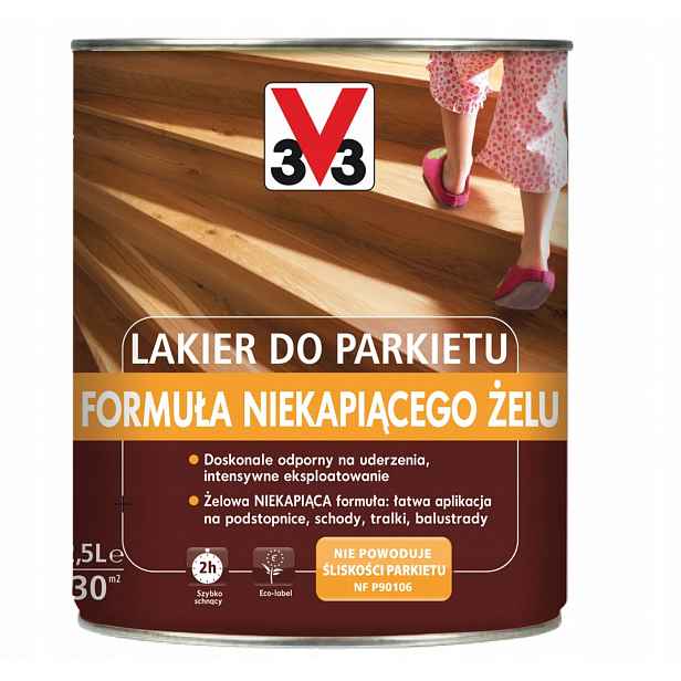 V33 Lak na parkety, složení nekapajícího gelu, bezbarvý, matný, 2,5 l