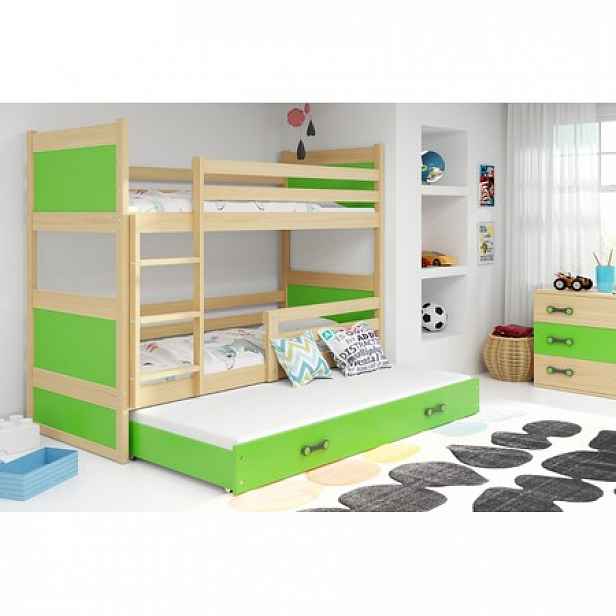 Dětská patrová postel s výsuvnou postelí RICO 190x80 cm Zelená Šedá