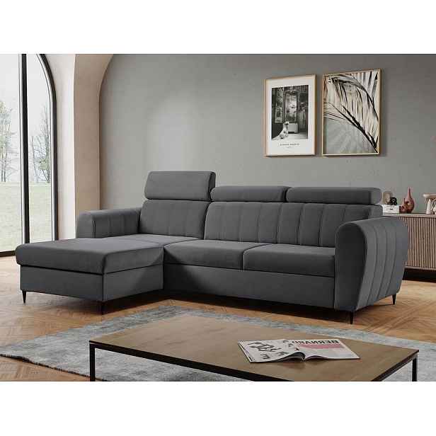 Rohová sedačka s úložným prostorem LAKEWAY MINI - šedá, levý roh