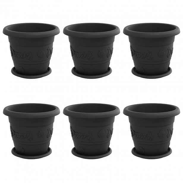 vidaXL Květináče 6 ks Černá Ø 26 x 21.5 cm Plast